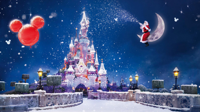 Castle santa balloons magic night free wallpaper for desktop - medium preview image