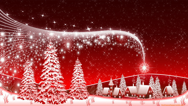 Red christmas snowy landscape stars free wallpaper for desktop - medium preview image