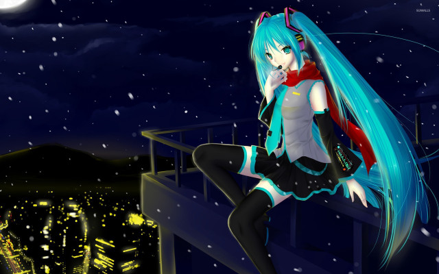 Girl blue hair red top free wallpaper for desktop - medium preview image