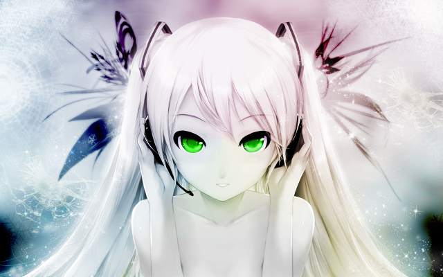 Green eyed white haired winged free wallpaper for desktop - medium preview image