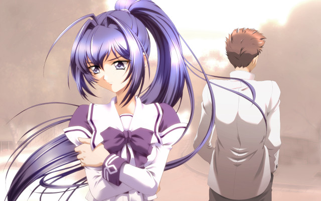 Anime couple field grass trees #2 free wallpaper for desktop - medium preview image