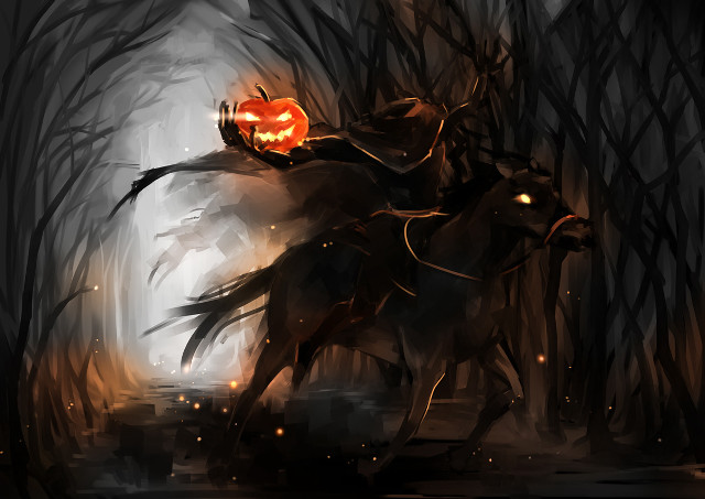 Horse pumpkin forest man riding free wallpaper for desktop - medium preview image