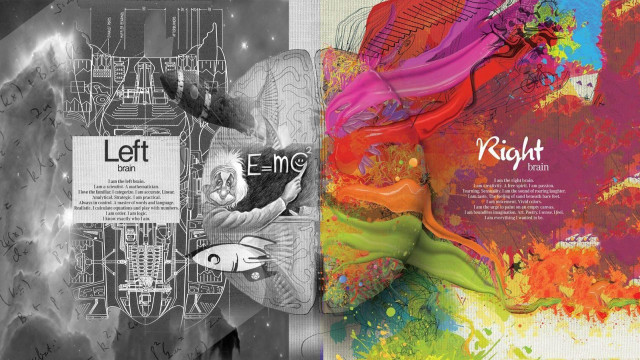 Collage woman face man head free wallpaper for desktop - medium preview image