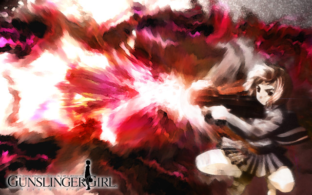 Woman holding gun flower painting free wallpaper for desktop - medium preview image