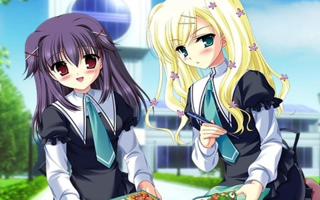 Anime girls eating pizza clock free wallpaper for desktop - medium preview image