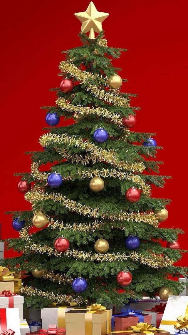 Christmas tree presents red background free wallpaper for mobile - medium preview image