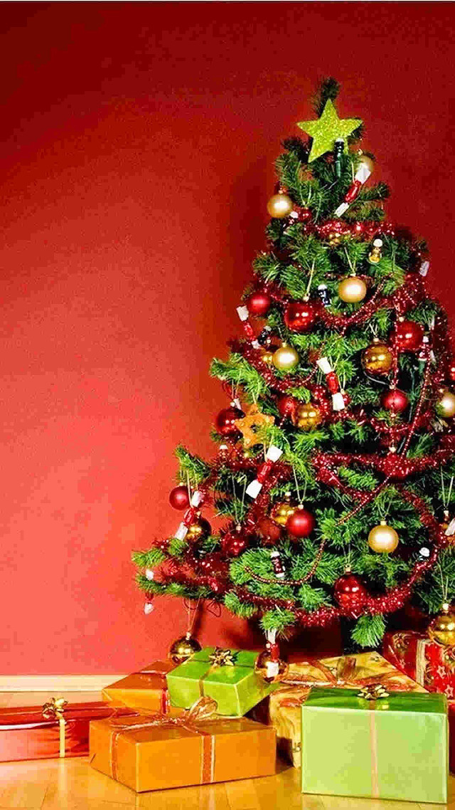 Christmas tree presents under star free wallpaper for mobile - medium preview image