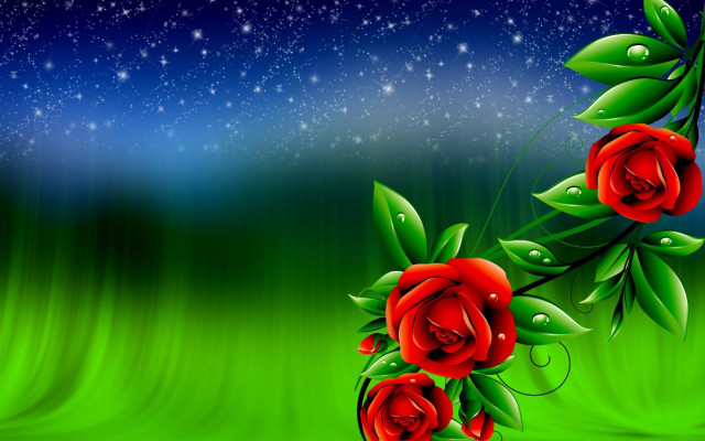 Green background red roses blue free wallpaper for desktop - medium preview image