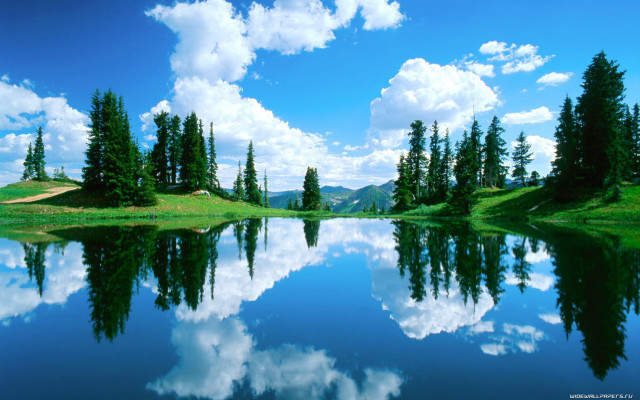 Lake trees blue sky clouds #5 free wallpaper for desktop - medium preview image