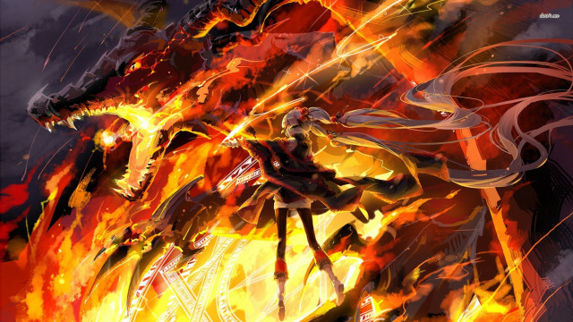 Fire dragon attacking demon flames free wallpaper for desktop - medium preview image
