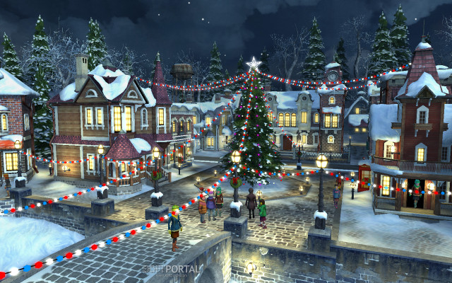 Christmas scene lit tree snow free wallpaper for desktop - medium preview image