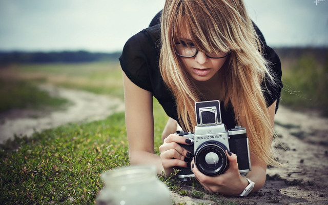 Woman taking picture camera dirt free wallpaper for desktop - medium preview image