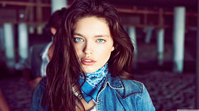 Woman denim shirt blue scarf free wallpaper for desktop - medium preview image