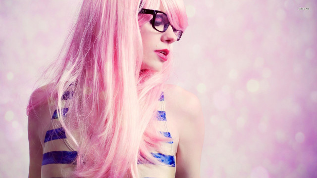Woman pink hair glasses pink free wallpaper for desktop - medium preview image