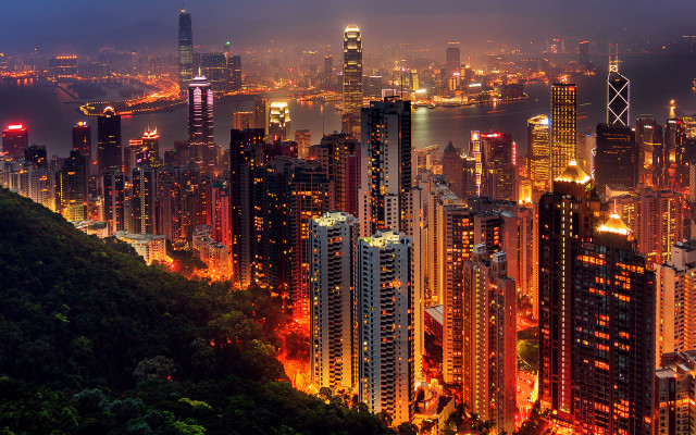 City night lights mountain water free wallpaper for desktop - medium preview image