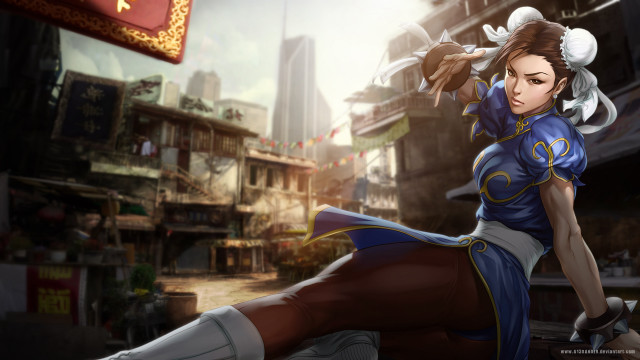 Woman blue outfit sword city free wallpaper for desktop - medium preview image