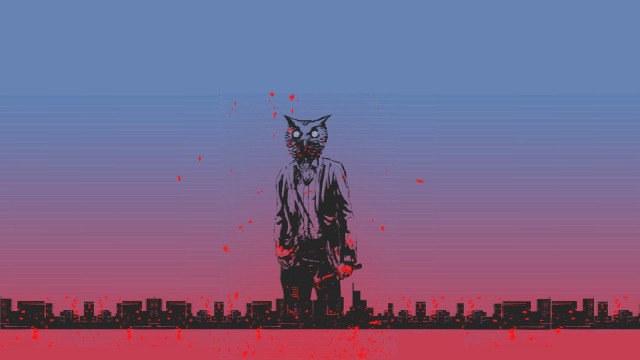 Man cat mask city skyline free wallpaper for desktop - medium preview image