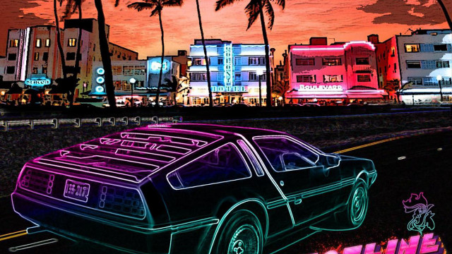 Car parked city night palm free wallpaper for desktop - medium preview image