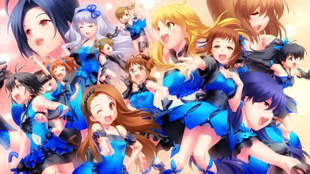 Anime girls blue dresses group free wallpaper for desktop - medium preview image