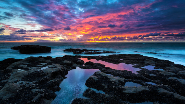 Sunset ocean rocks water clouds #5 free wallpaper for desktop - medium preview image