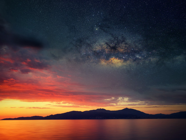 Sunset starry sky mountain night free wallpaper for desktop - medium preview image