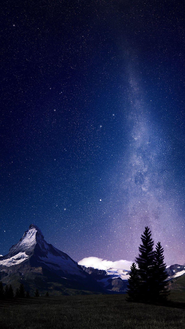 Night sky mountain tree foreground free wallpaper for mobile - medium preview image