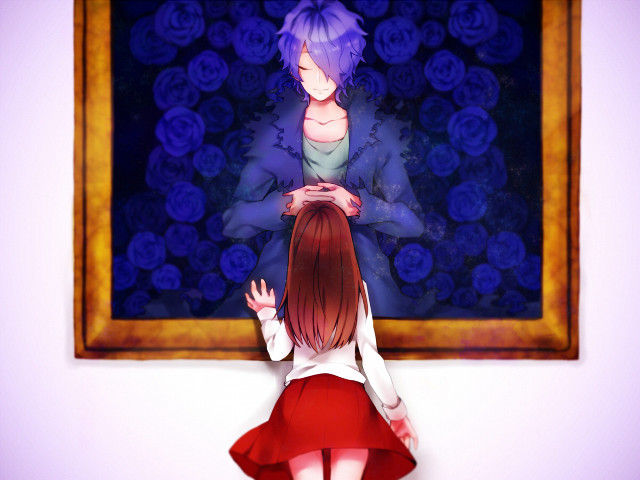 Woman red skirt looking painting free wallpaper for desktop - medium preview image