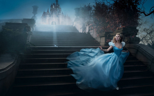 Woman blue dress stairs castle #2 free wallpaper for desktop - medium preview image