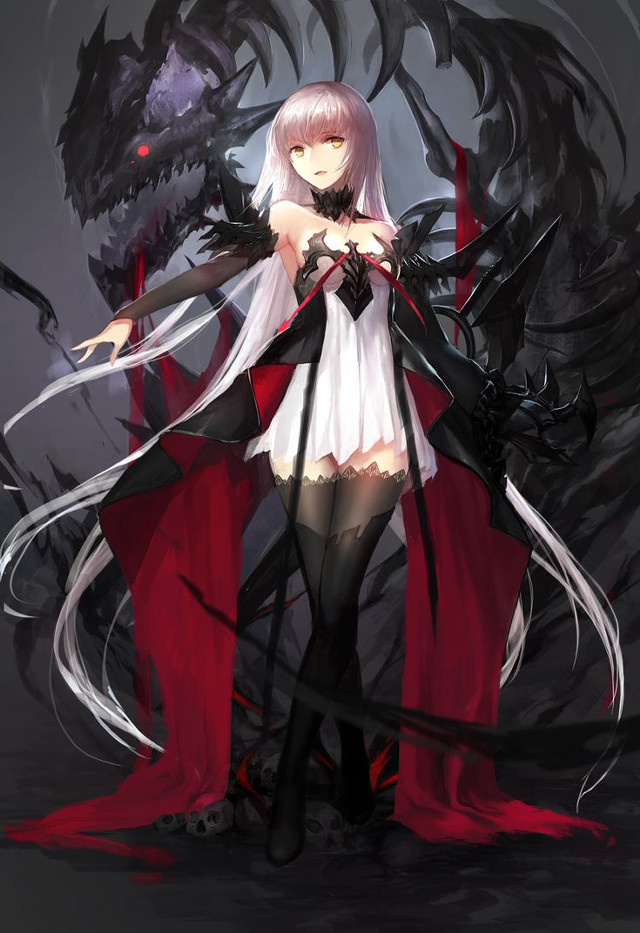 White haired woman black red free wallpaper for mobile - medium preview image