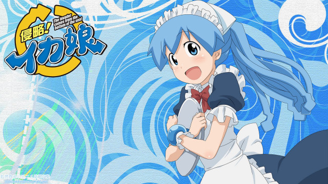 Blue haired maid with cat free wallpaper for desktop - medium preview image