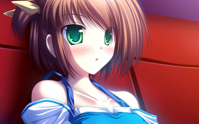 Anime girl green eyes blue free wallpaper for desktop - medium preview image