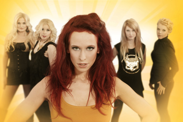 Red hair woman black yellow free wallpaper for desktop - medium preview image