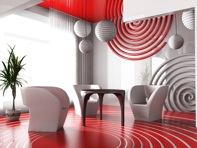 Red floor white chair table free wallpaper for desktop - medium preview image