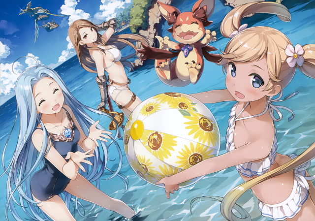 Anime girls playing ball water free wallpaper for desktop - medium preview image