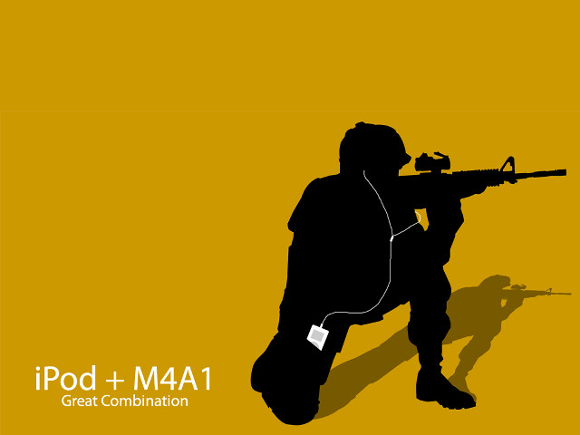 Man gun headphones yellow ipod free wallpaper for desktop - medium preview image