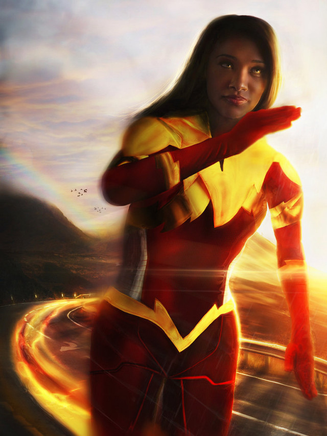 Woman red yellow costume cell free wallpaper for mobile - medium preview image