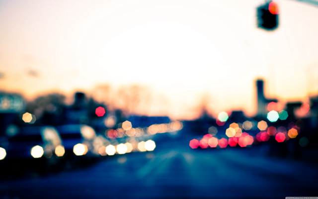 City street blurry traffic lights free wallpaper for desktop - medium preview image
