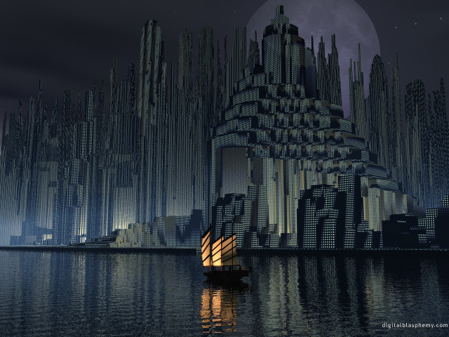 Boat night water city full free wallpaper for desktop - medium preview image