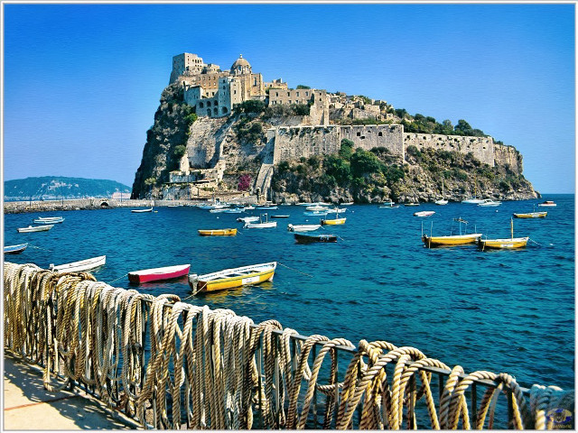 Boats water hill castle rope free wallpaper for desktop - medium preview image