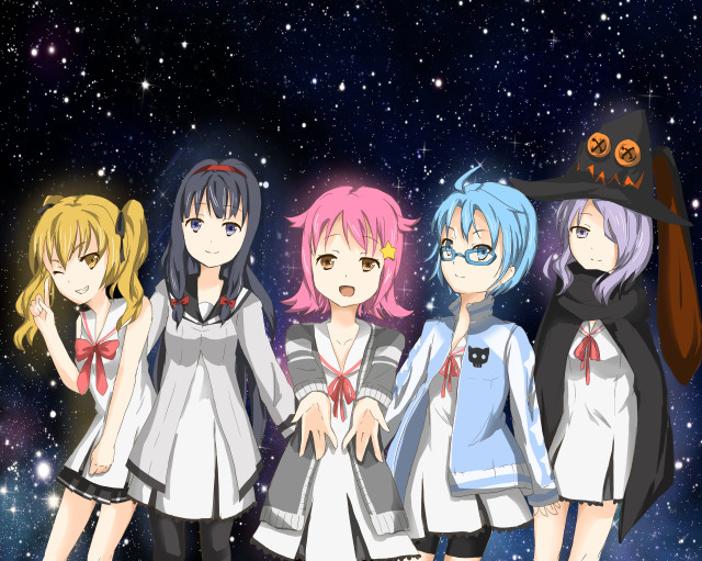 Anime girls galaxy background stars free wallpaper for desktop - medium preview image