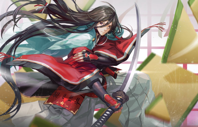 Woman red dress sword green free wallpaper for desktop - medium preview image
