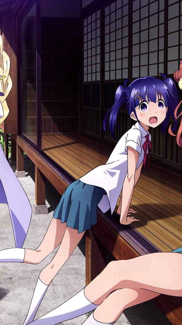 Anime girls bench room window free wallpaper for mobile - medium preview image