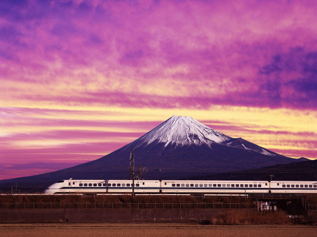 Train mountain purple sky yellow free wallpaper for desktop - medium preview image