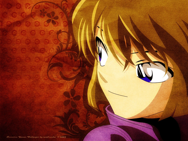 Blonde woman purple shirt red free wallpaper for desktop - medium preview image