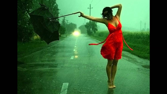 Woman red dress umbrella rainy #2 free wallpaper for desktop - medium preview image