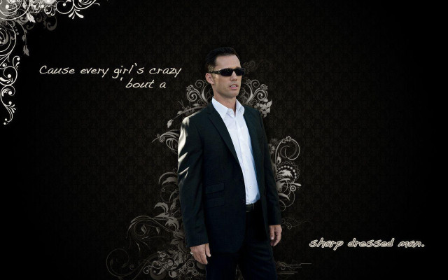 Man suit sunglasses floral quote free wallpaper for desktop - medium preview image