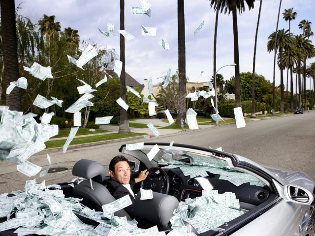Man car money flying cash free wallpaper for desktop - medium preview image
