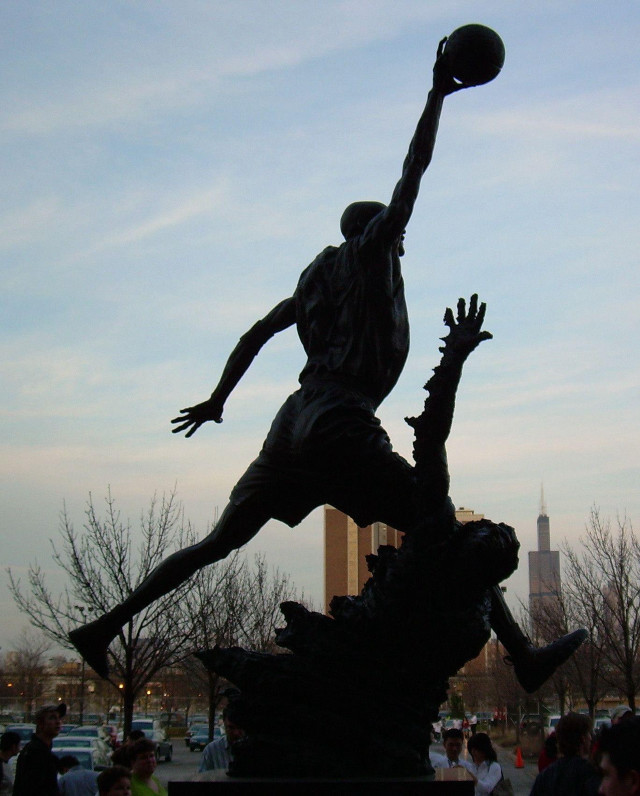 Basketball statue crowd city square free wallpaper for mobile - medium preview image