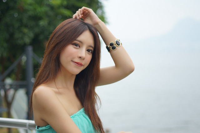 Woman blue dress posing water free wallpaper for desktop - medium preview image