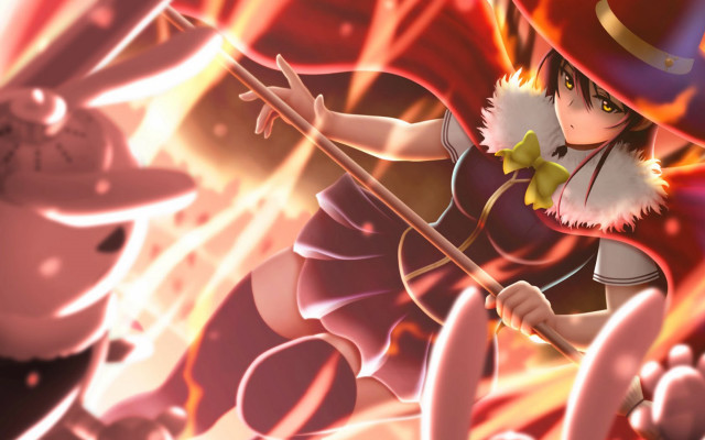 Cartoon character broom hat fire free wallpaper for desktop - medium preview image